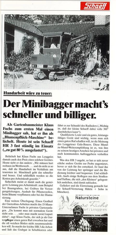 Der erste Minibagger der Firma – ein Schaeff HR 3.