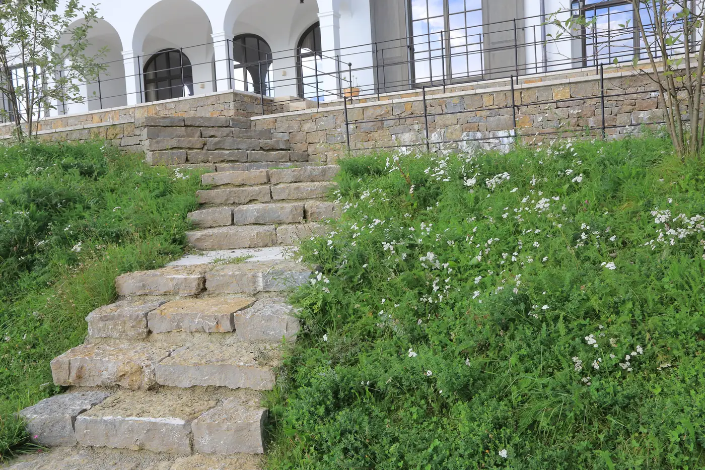 Trittstufen steigen durch die Blumenwiese
